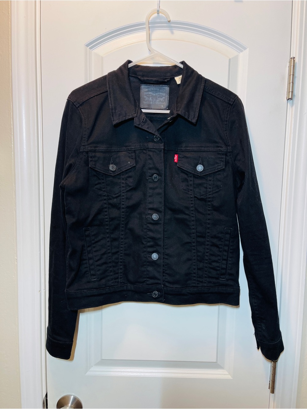 Levi's Women's Black Denim Trucker Jacket with Button Front